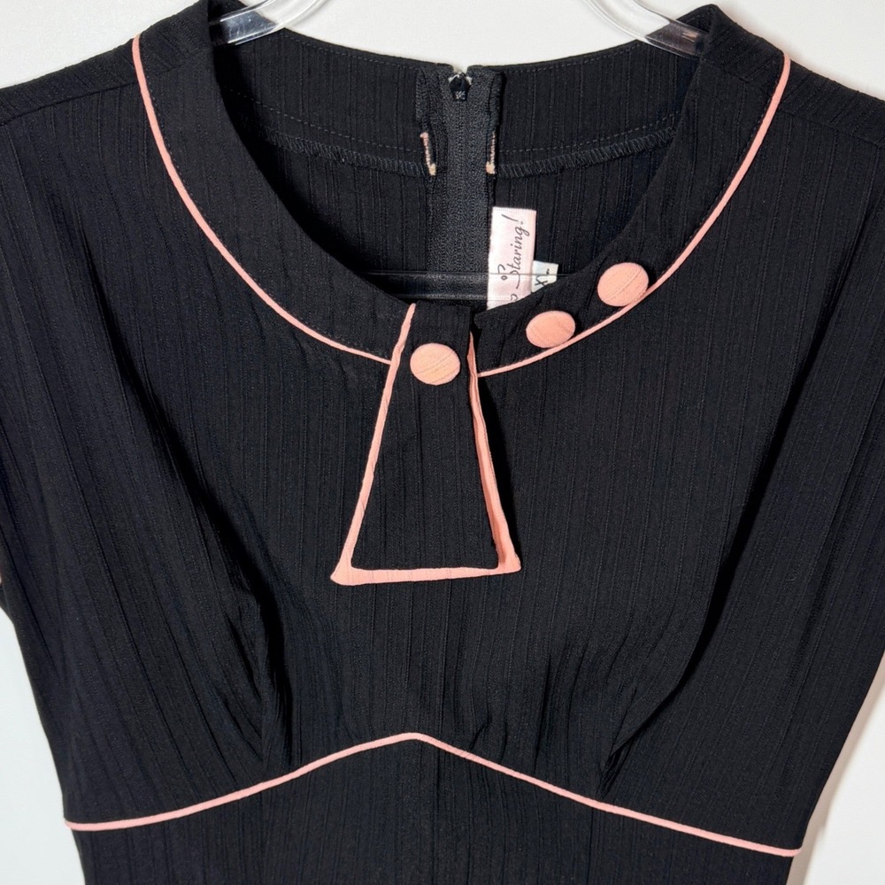 Stop Staring! Black Wiggle Dress Soft Pink Trim XL Vintage Pin-Up Midi - Picture 11 of 16